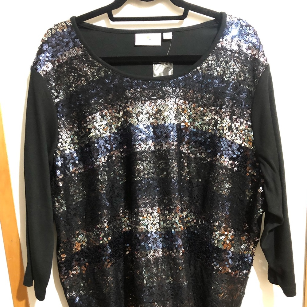 NWOT Quacker Factory black bling sparkle shirt.